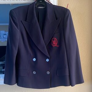 Alexander McQueen Dark Blue Blazer with Red Embroidery
